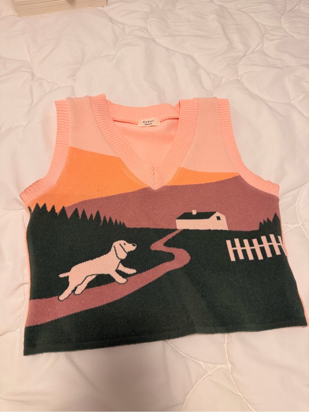 debut Pink and Orange Dog Landscape Knit Vest